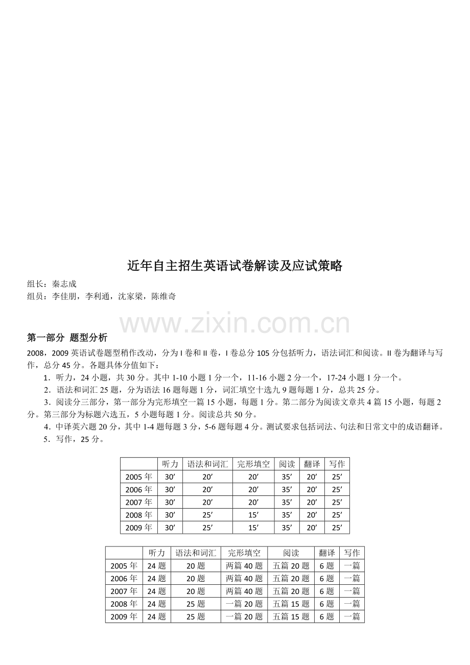 上海自主招生英语试卷分析培训讲学.doc_第1页