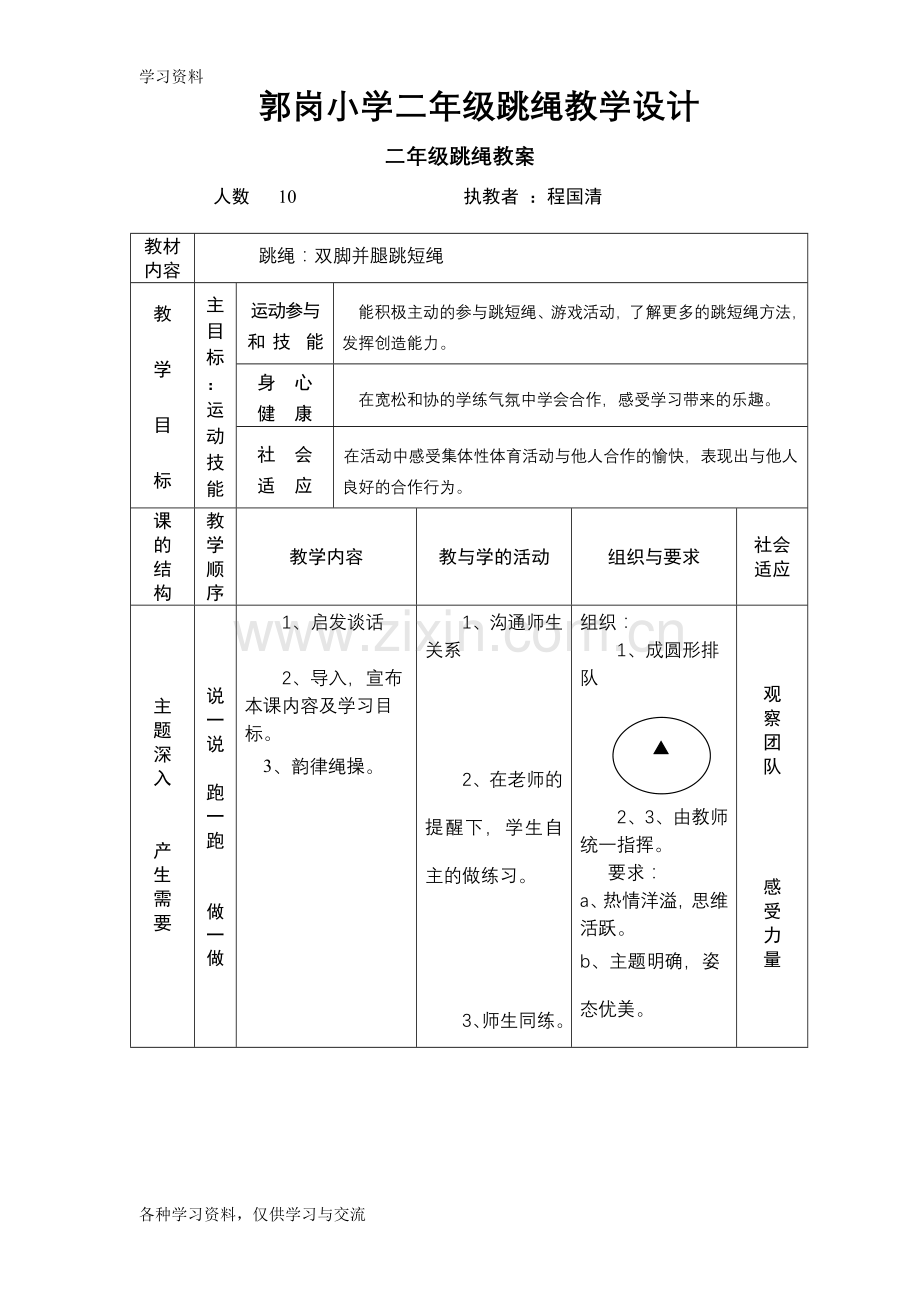 小学体育二年级跳绳教案1讲课讲稿.doc_第1页