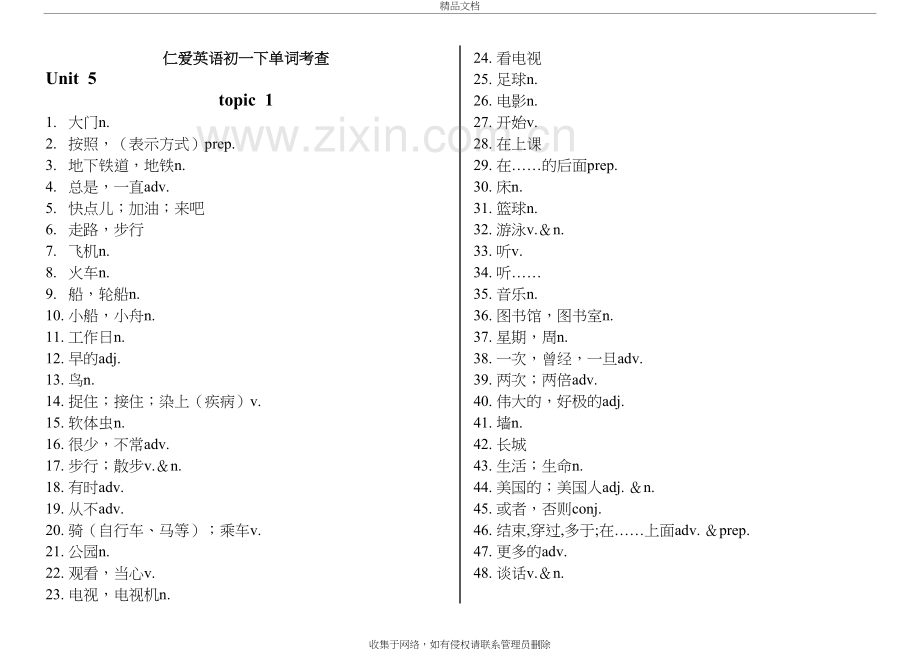 仁爱版英语七年级下册单词听写表(分单元)备课讲稿.doc_第2页