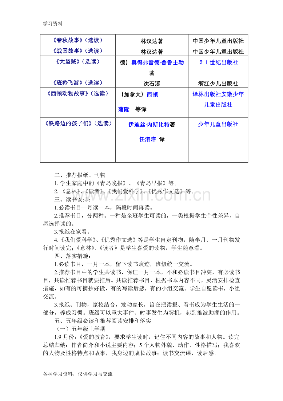 小学五年级课外阅读必读书目与选读书目培训资料.doc_第3页