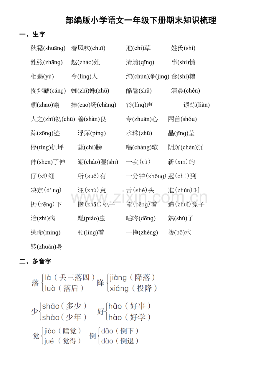 部编版小学语文一年级下册期末知识梳理资料.doc_第2页