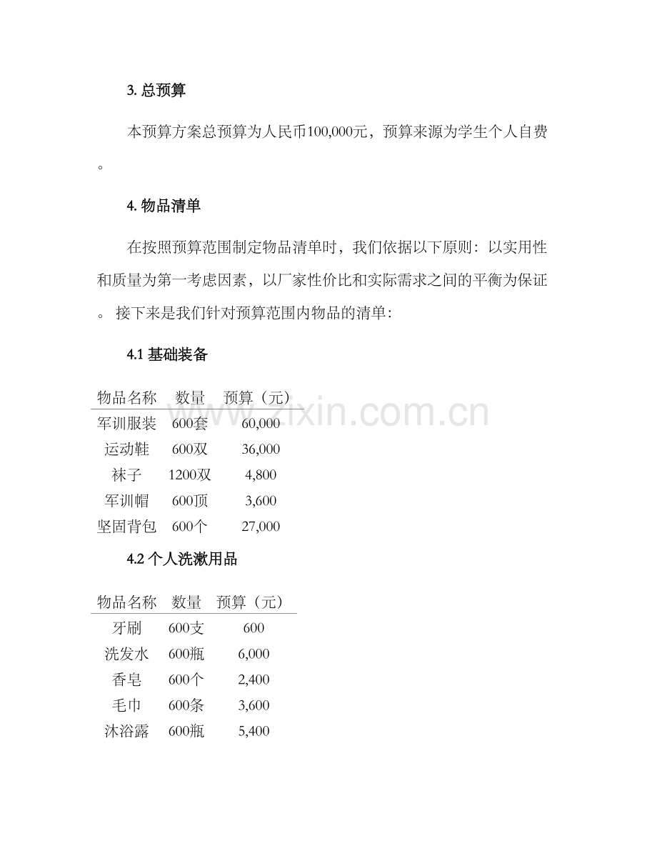 军训物品预算方案.docx_第2页