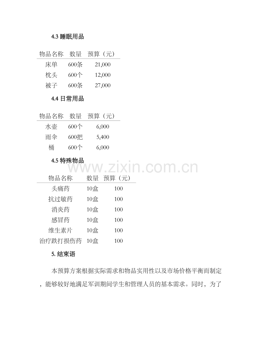 军训物品预算方案.docx_第3页