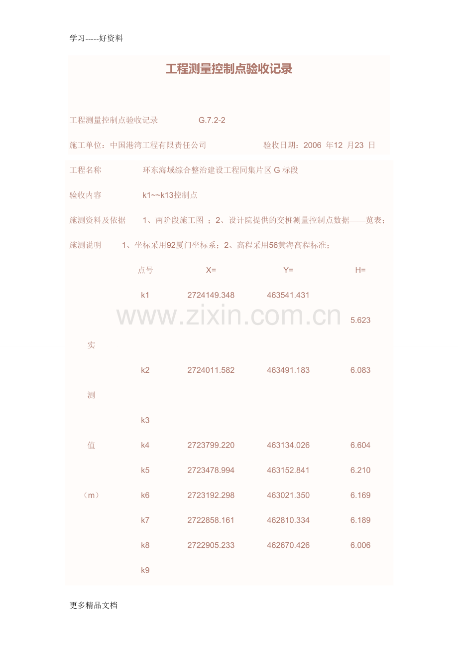 工程测量控制点验收记录资料讲解.doc_第1页