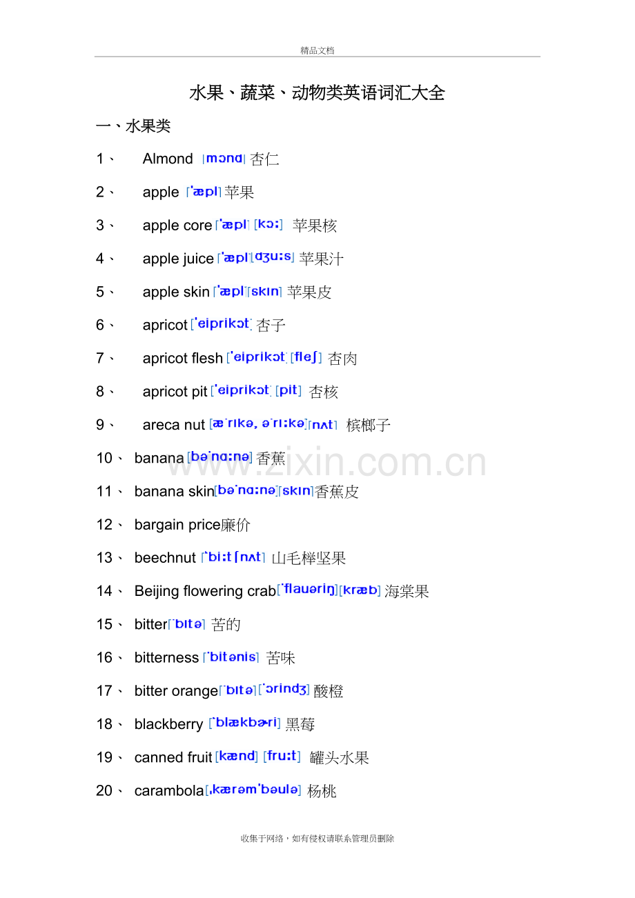 水果蔬菜动物类英语词汇大全-带音标讲解学习.doc_第2页