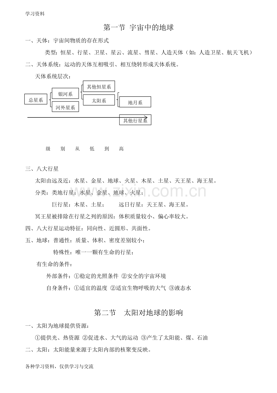 人教版地理必修一第一单元知识点总结教学教材.doc_第1页