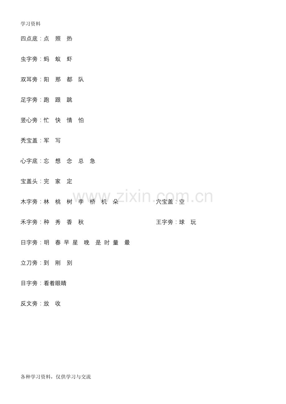 人教版小学一年级上册语文偏旁归类教学教材.doc_第2页