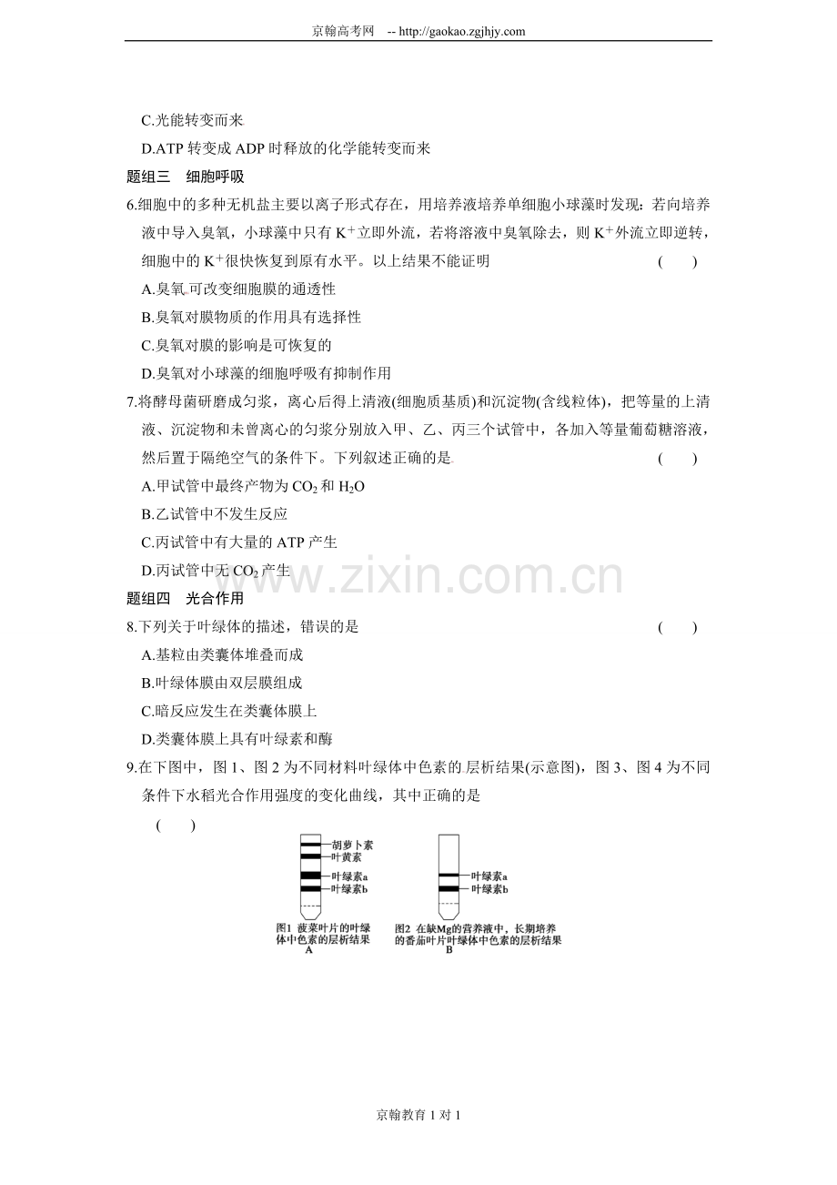 高中生物必修一练习题：光合作用和细胞呼吸复习过程.doc_第2页