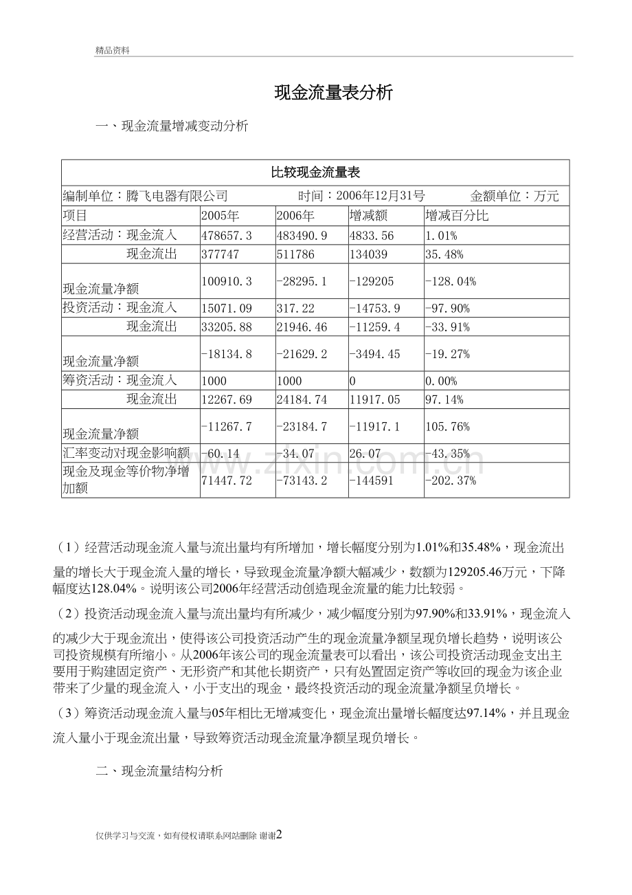 现金流量表分析案例模版教学提纲.doc_第2页