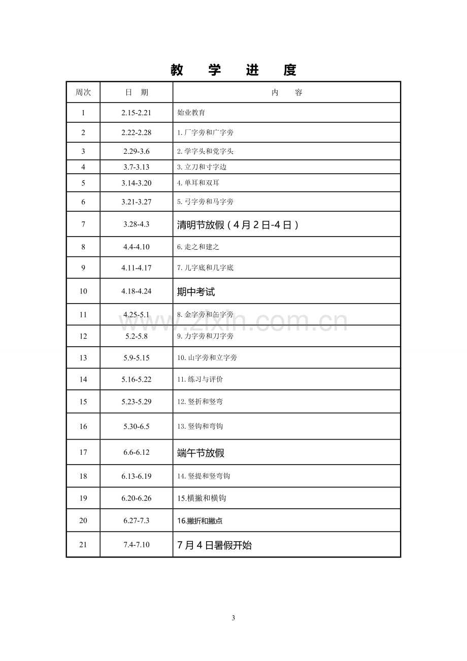 小学四年级下册书法教学计划及教案复习过程.doc_第3页