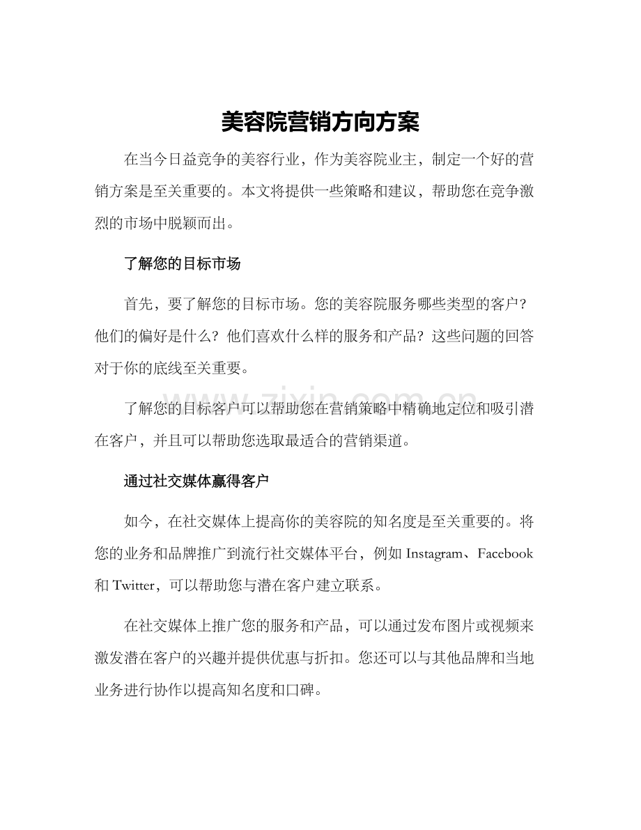 美容院营销方向方案.docx_第1页