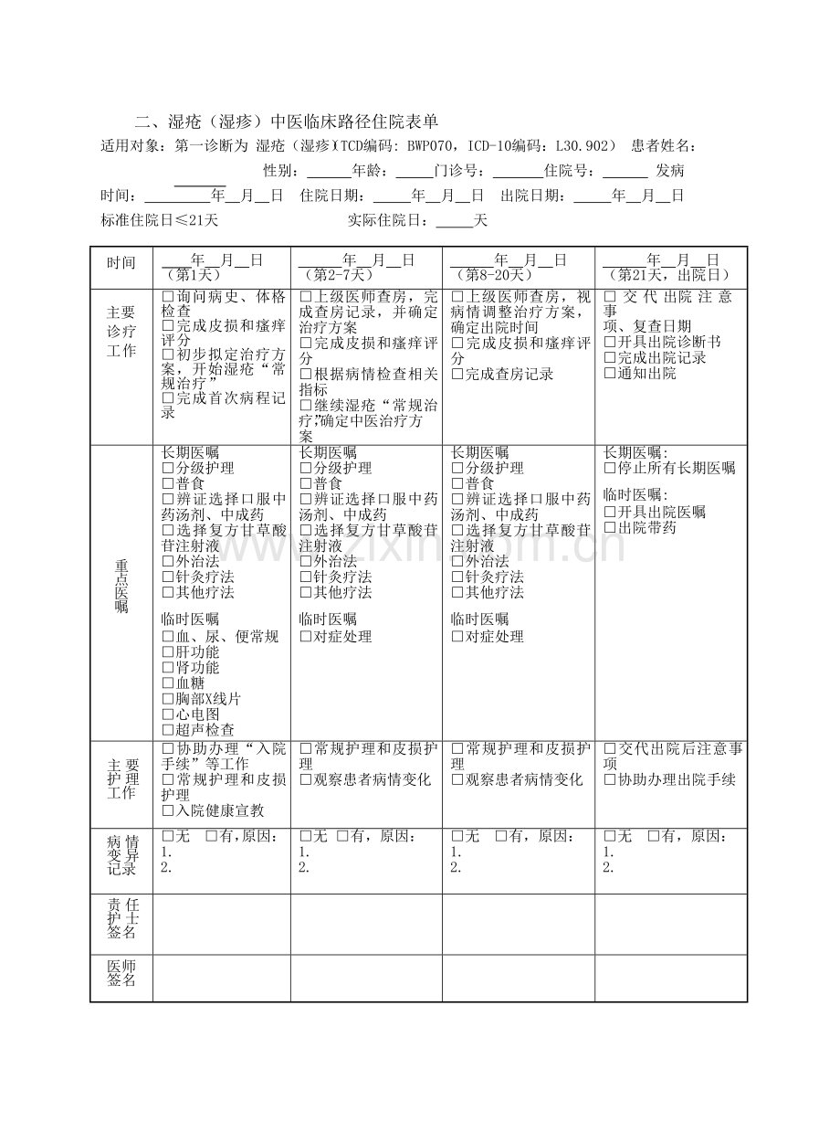 湿疮湿疹中医临床路径住院表单讲课稿.doc_第1页