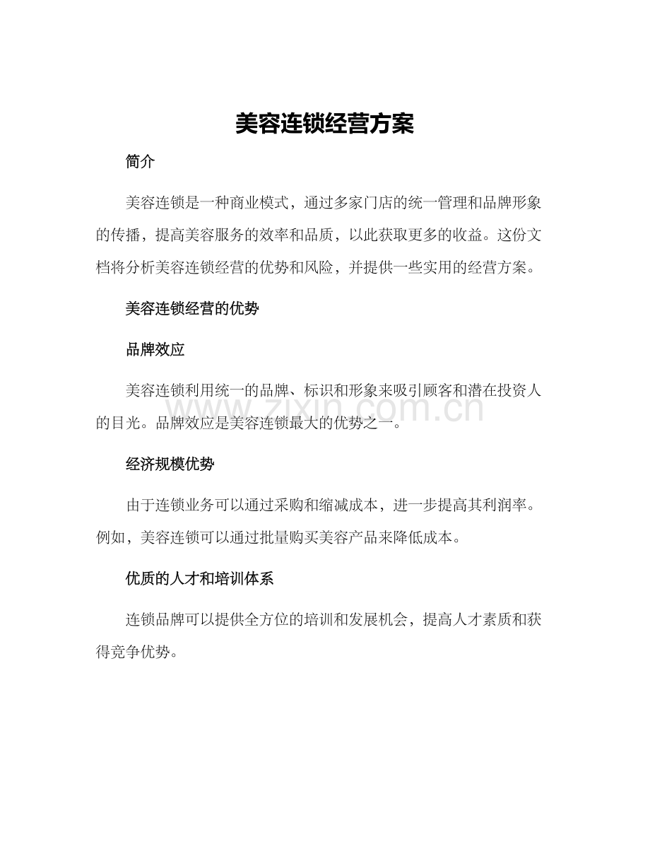 美容连锁经营方案.docx_第1页