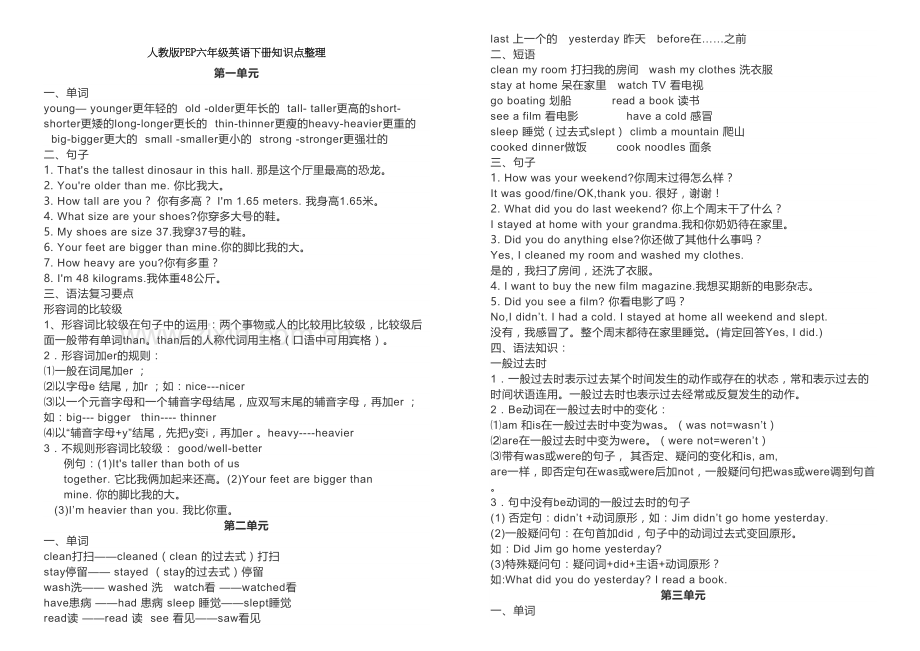 人教版PEP六年级英语下册知识点整理讲课教案.doc_第2页