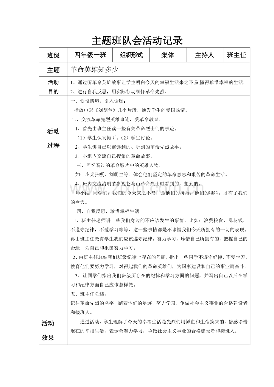 小学四年级主题班队会活动记录-全册教学文案.doc_第2页