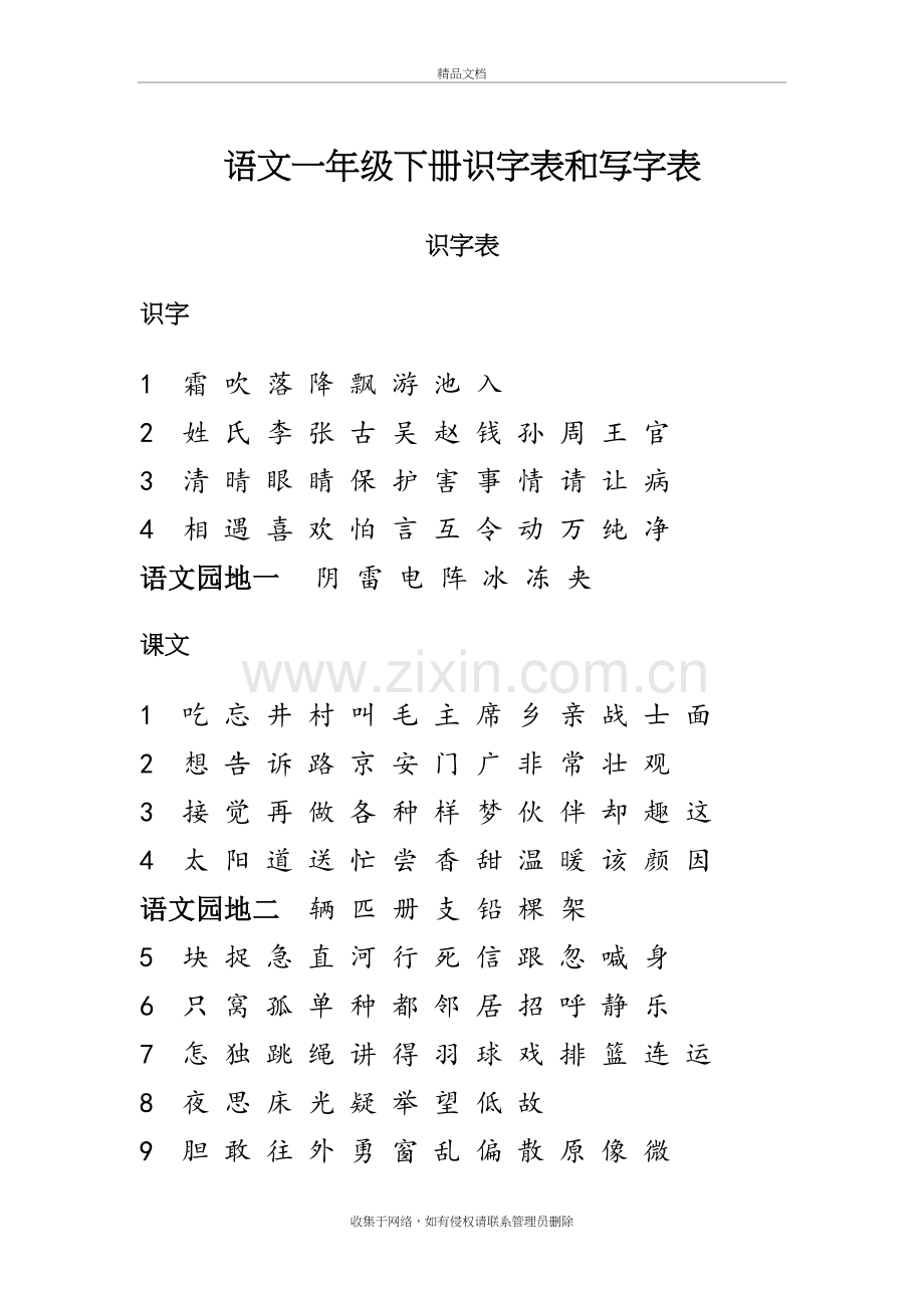 语文一年级下册识字表和写字表(含拼音)复习课程.docx_第2页