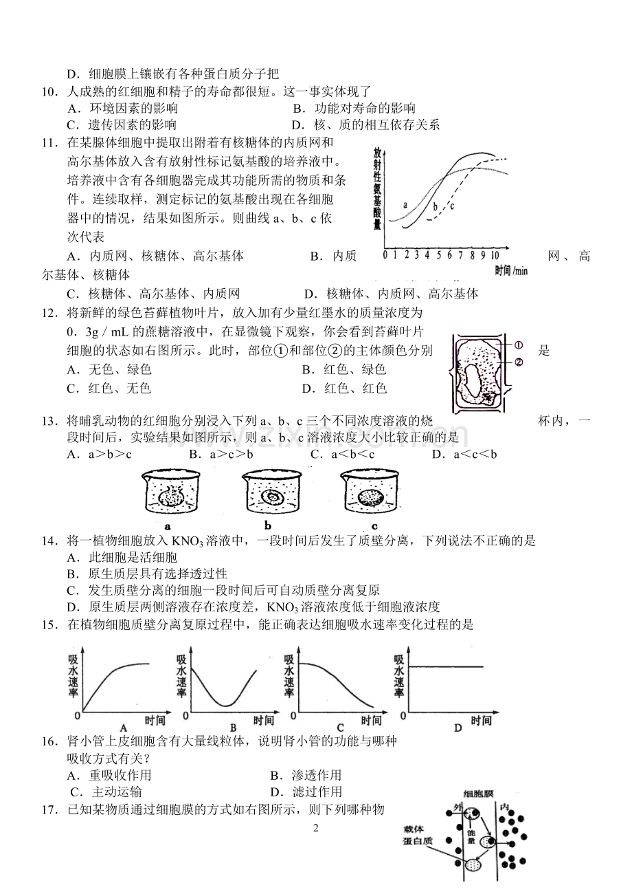 高中生物必修一期末综合测试题知识讲解.doc_第2页