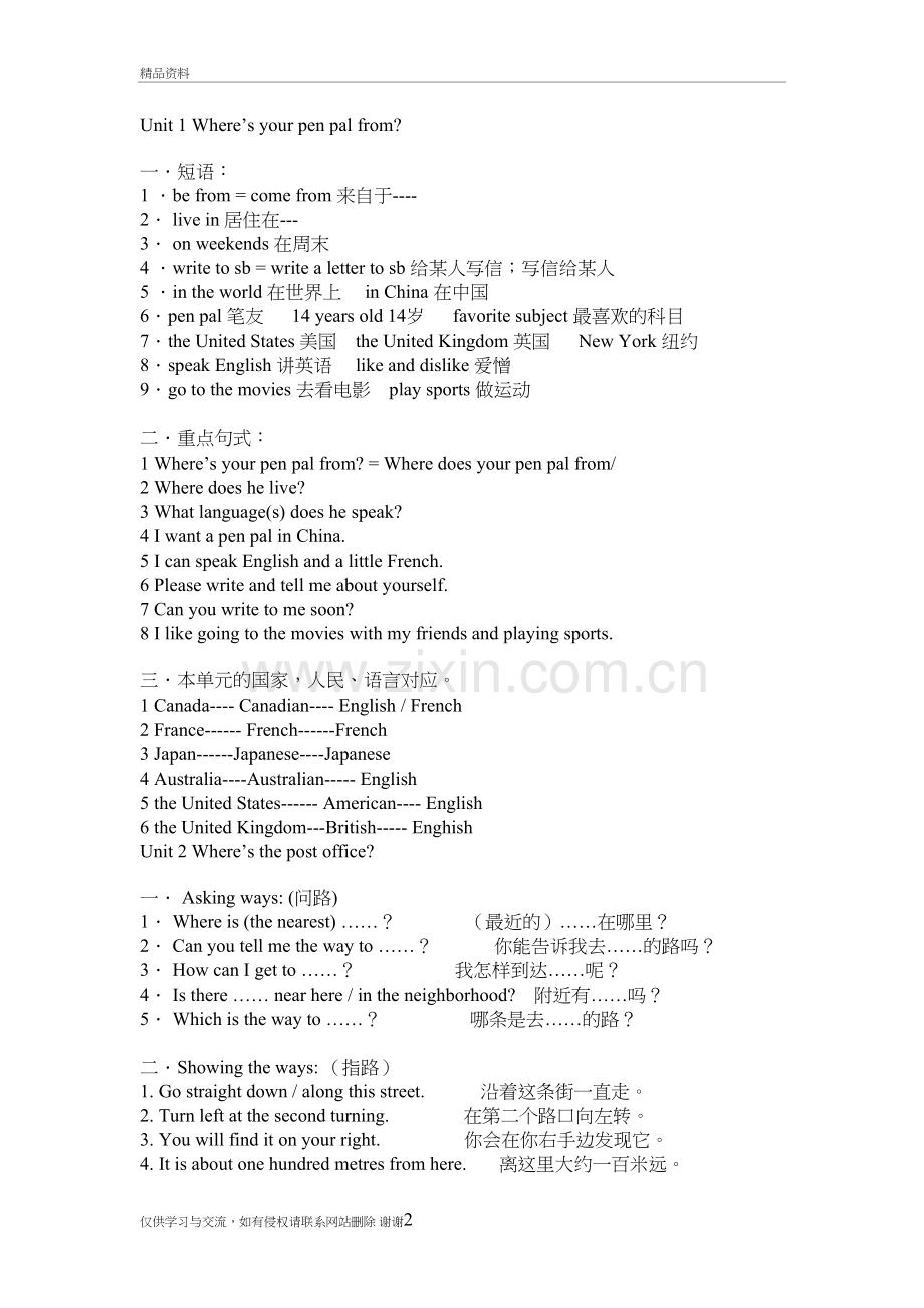 人教版七年级下册英语复习提纲教案资料.doc_第2页