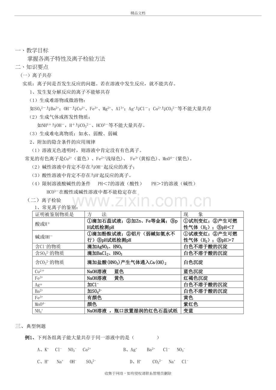 九年级科学离子检验与离子共存专题说课材料.doc_第2页