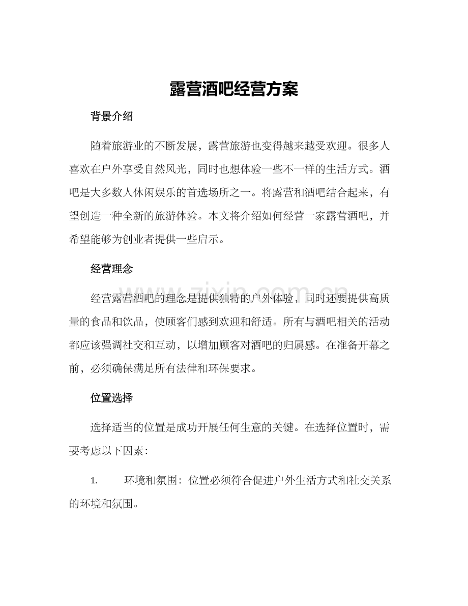 露营酒吧经营方案.docx_第1页