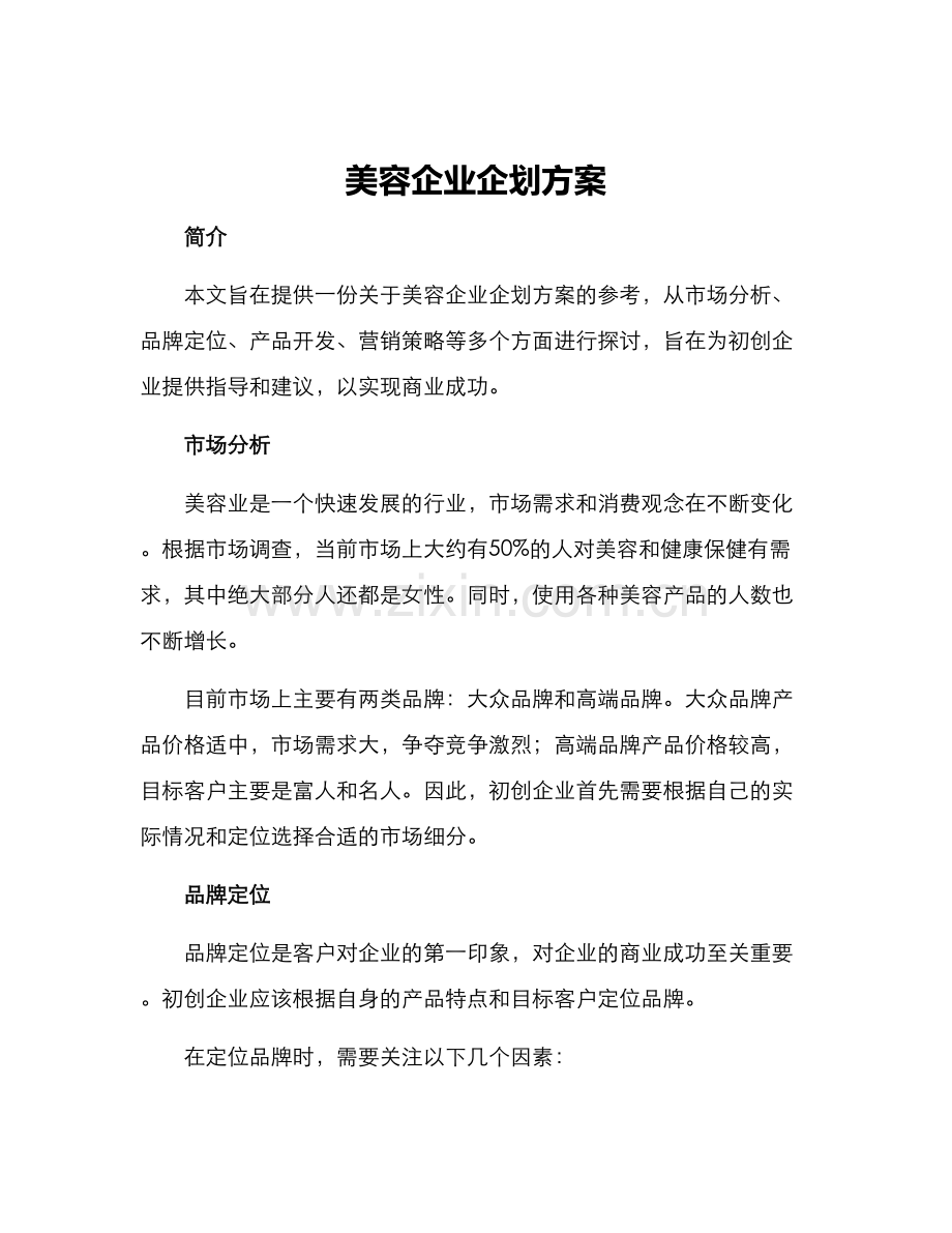 美容企业企划方案.docx_第1页