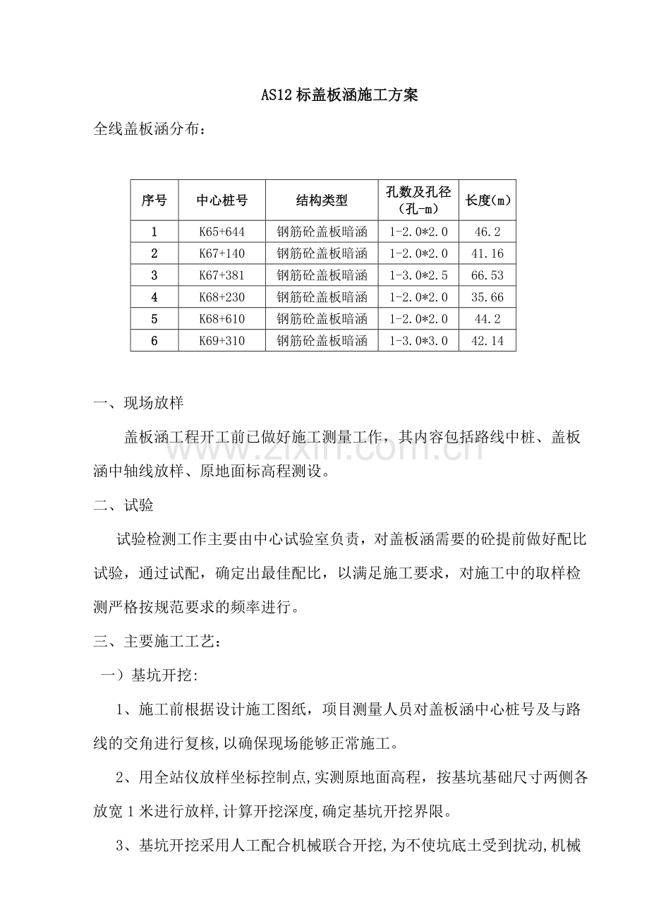 盖板涵现浇施工方案知识讲解.doc_第1页