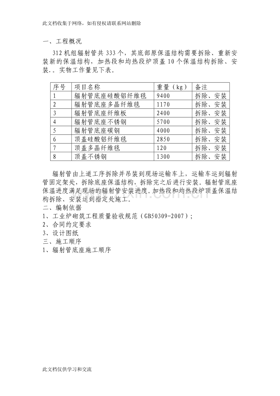 [建筑]辐射管底座及顶盖施工方案电子教案.doc_第1页