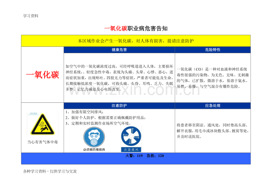 一氧化碳职业病危害告知、焊工职业危害告知卡讲课稿.doc_第1页