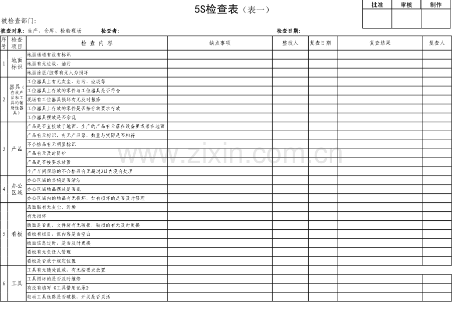 生产现场5s检查表复习课程.xls_第1页