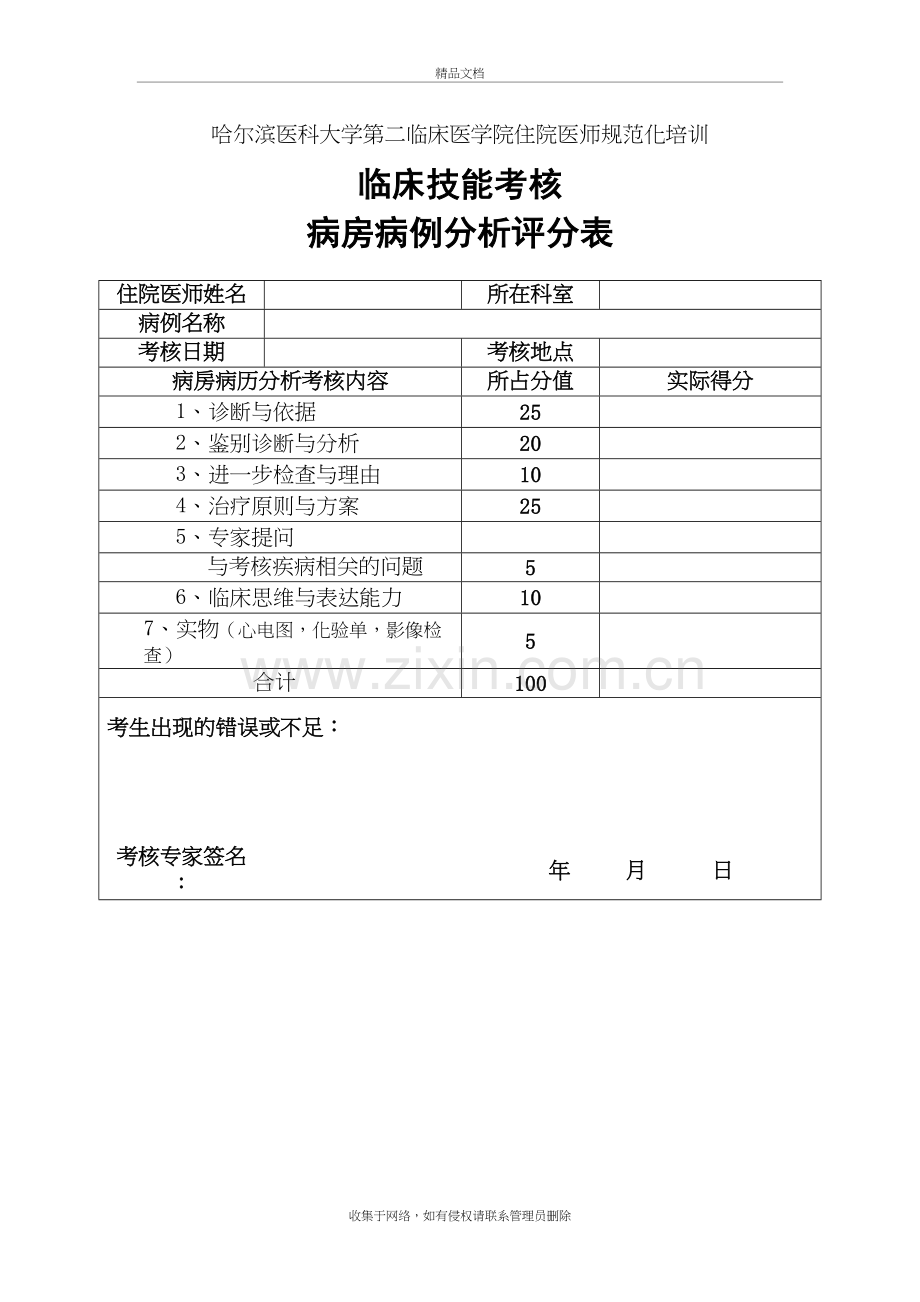 病例分析评分表教学提纲.doc_第2页