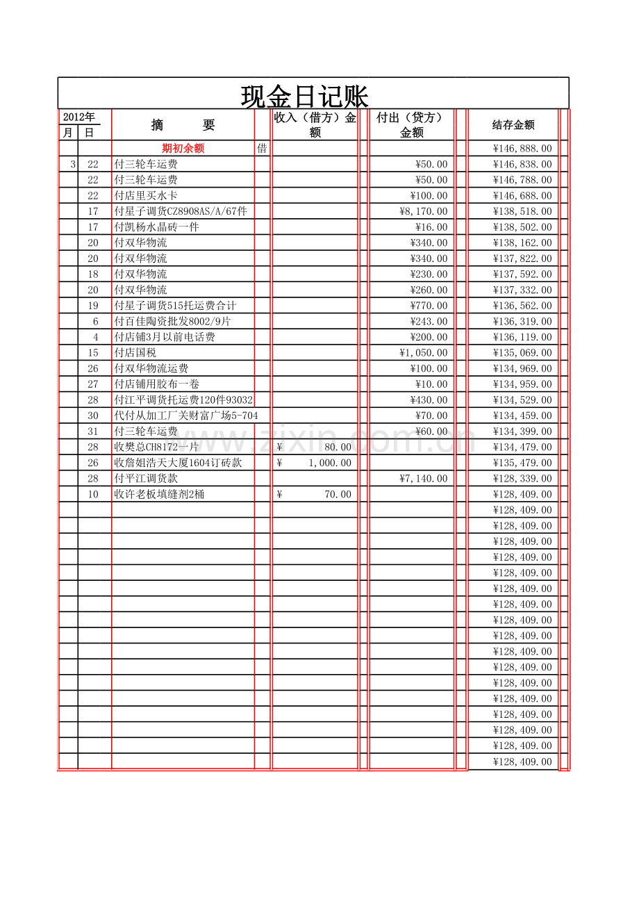 现金日记账模板(带公式)教案资料.xls_第3页