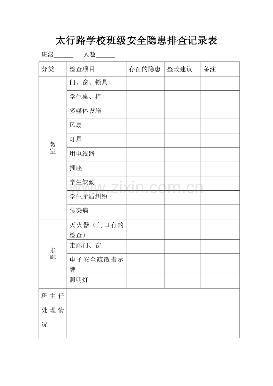 班级安全隐患排查记录表资料.doc_第1页