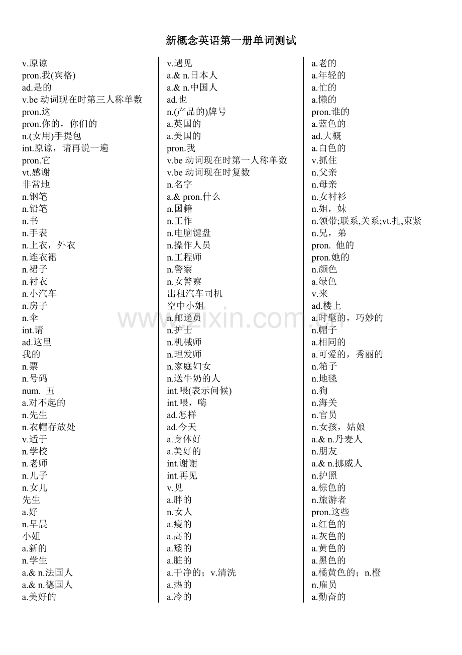 新概念英语第一册单词测试大全学习资料.doc_第1页