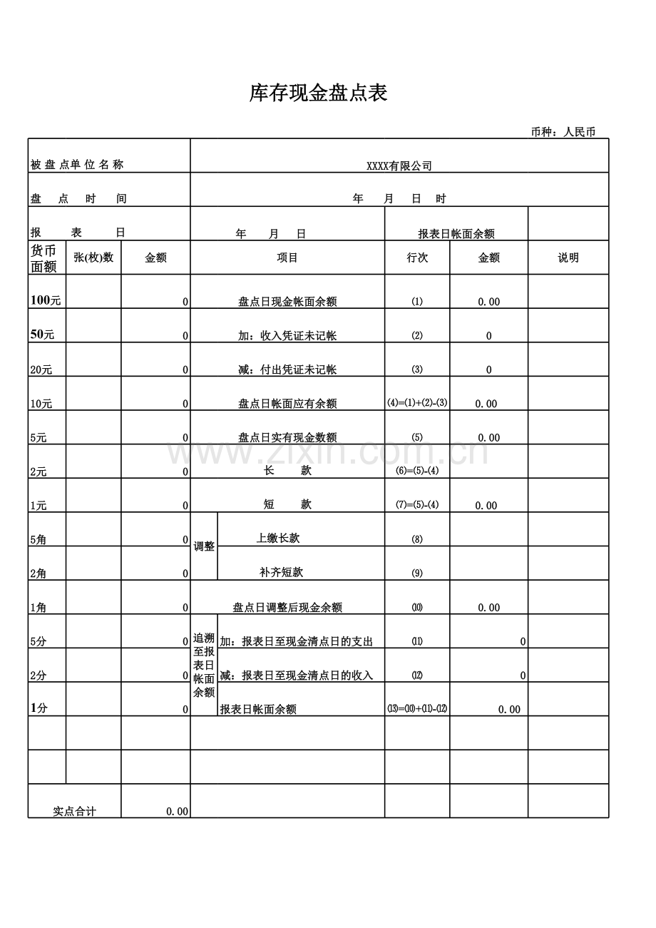 现金盘点表模板资料.xls_第1页