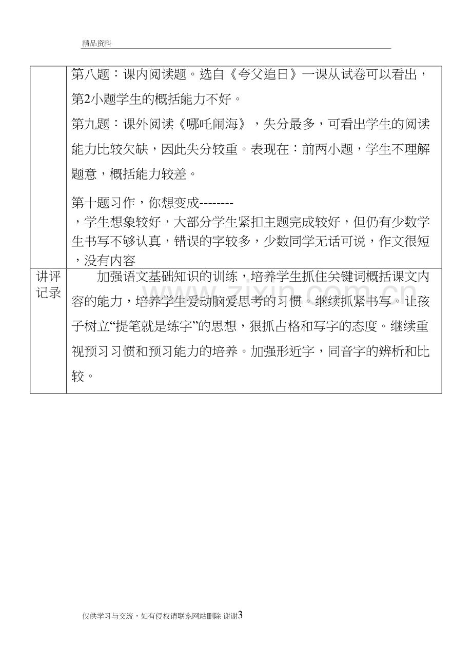 人教版三年级下册语文第八单元试卷分析复习过程.doc_第3页