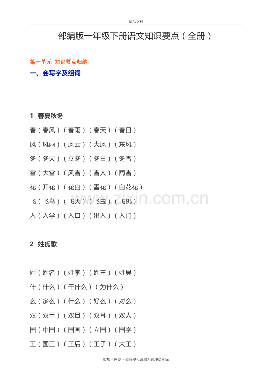 2020年部编版一年级下册语文知识要点教学提纲.doc_第2页