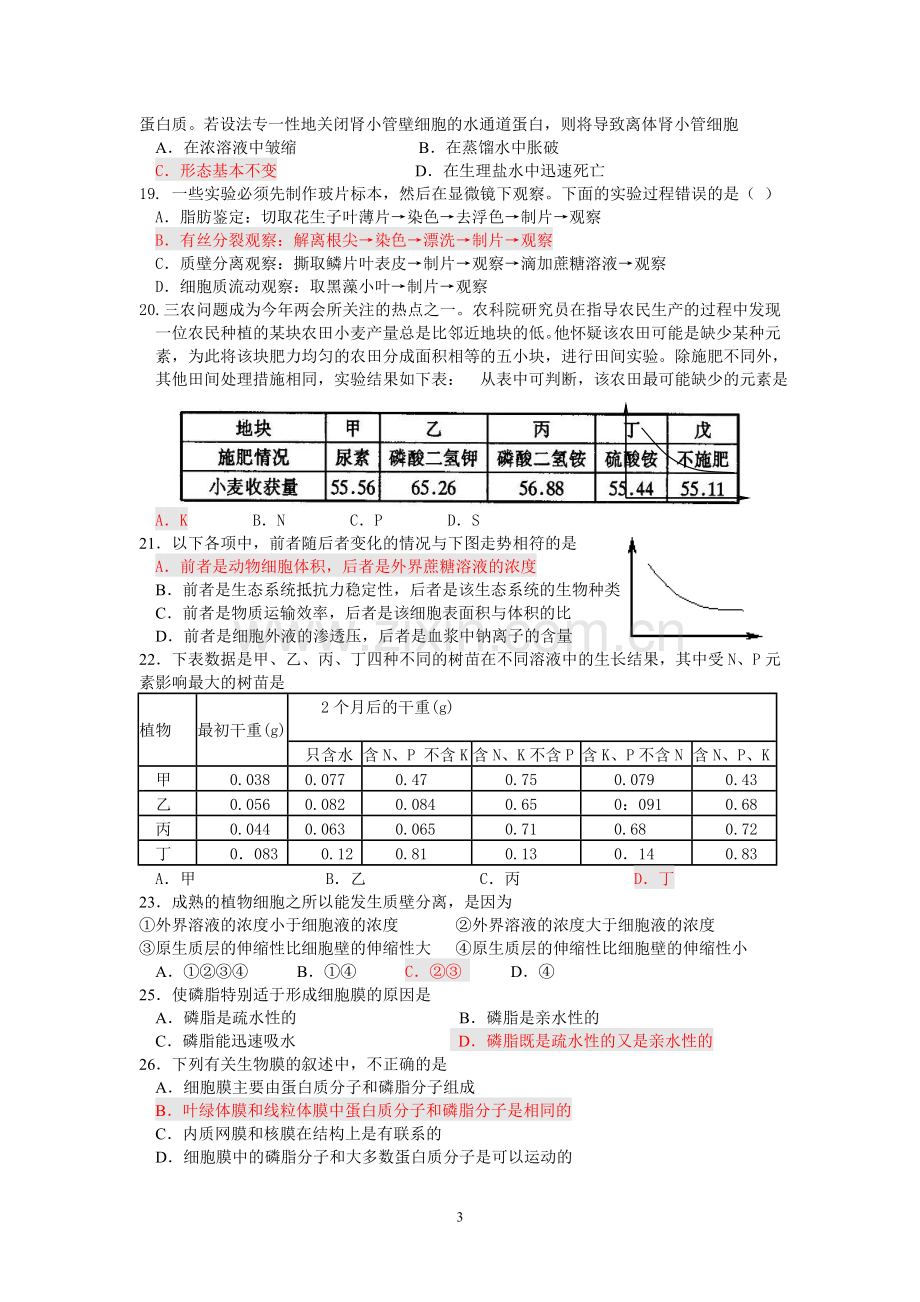 高中生物必修1第4章测试题教学提纲.doc_第3页