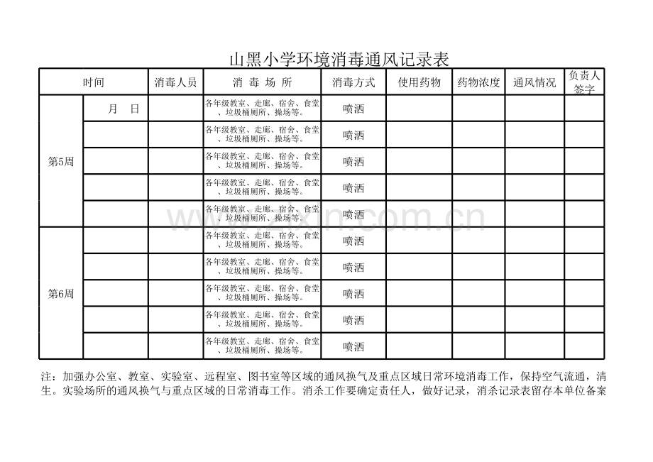 山黑小学环境消毒通风记录表说课讲解.xls_第3页