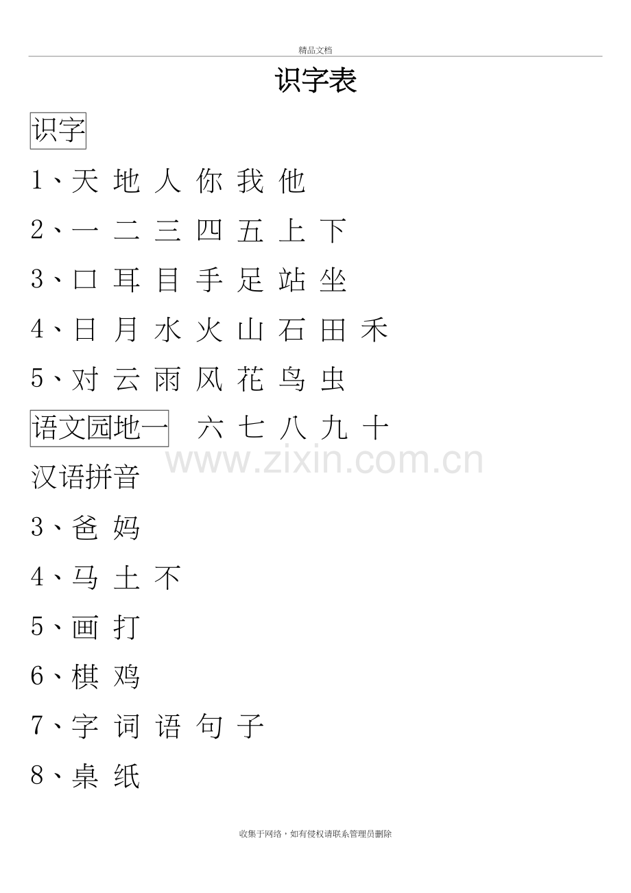 2020版人教版语文(新版)一年级上册生字表识字表写字表(修订版)电子教案.doc_第2页