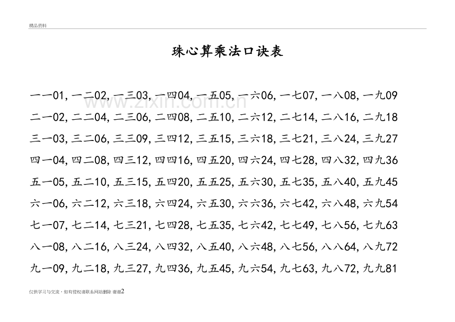 珠心算乘法口诀表复习过程.doc_第2页