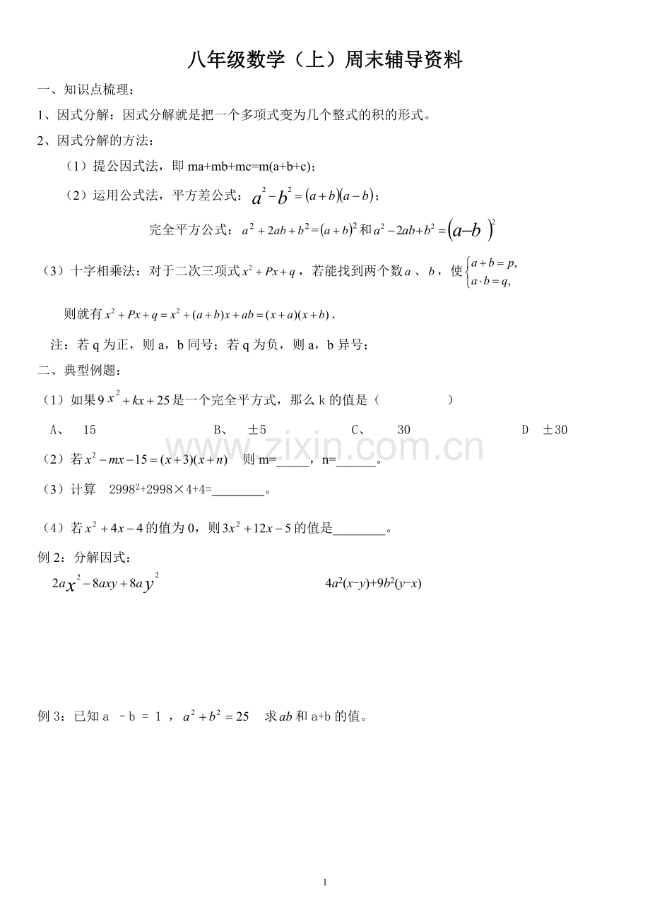 八年级数学上册因式分解拔高题型复习课程.doc_第1页