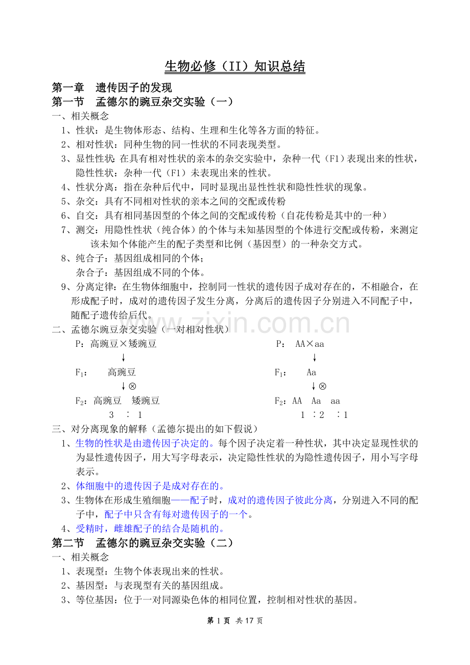 高中生物人教版必修二知识点总结资料讲解.doc_第1页