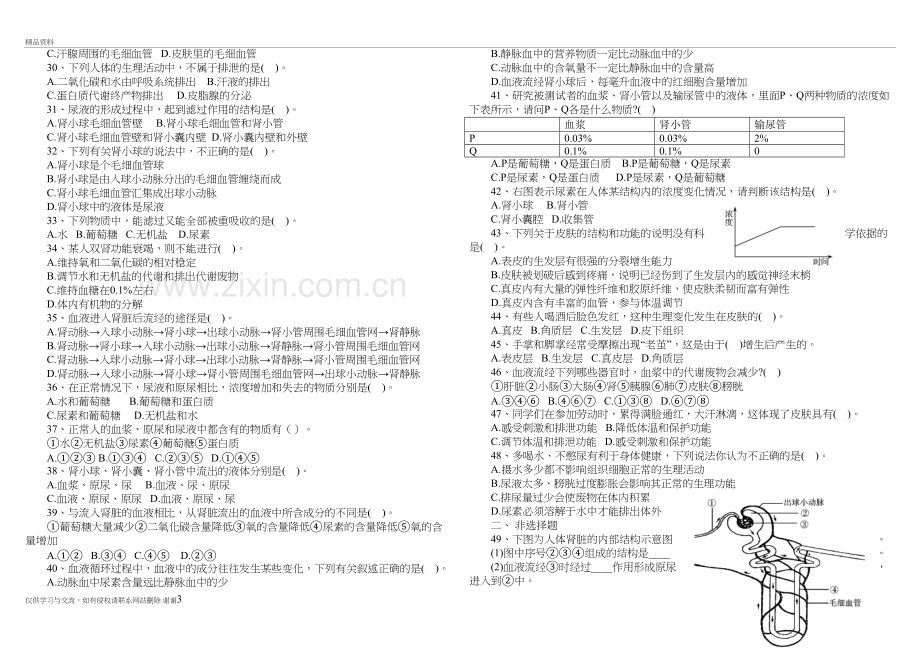 第五章人体内废物的排出练习题(带答案)教程文件.doc_第3页