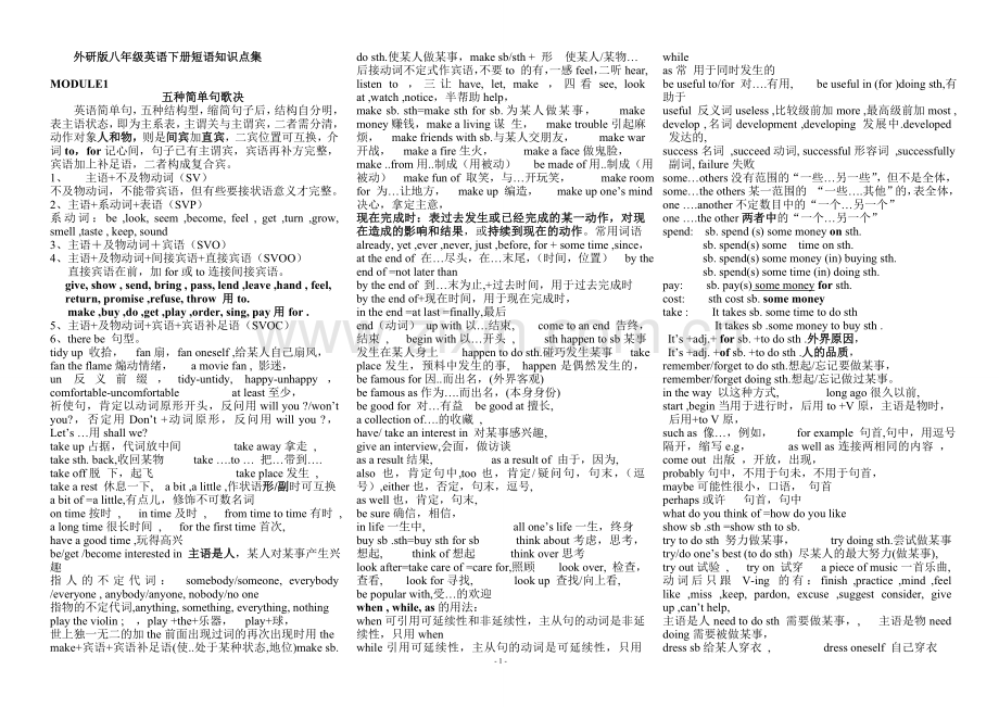 八年级下英语(外研版)全部知识点总复习教学提纲.doc_第1页