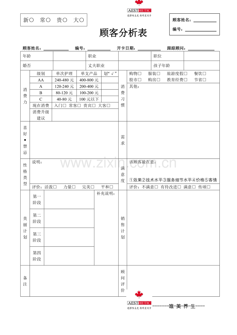 美容院顾客分析表讲课讲稿.doc_第1页