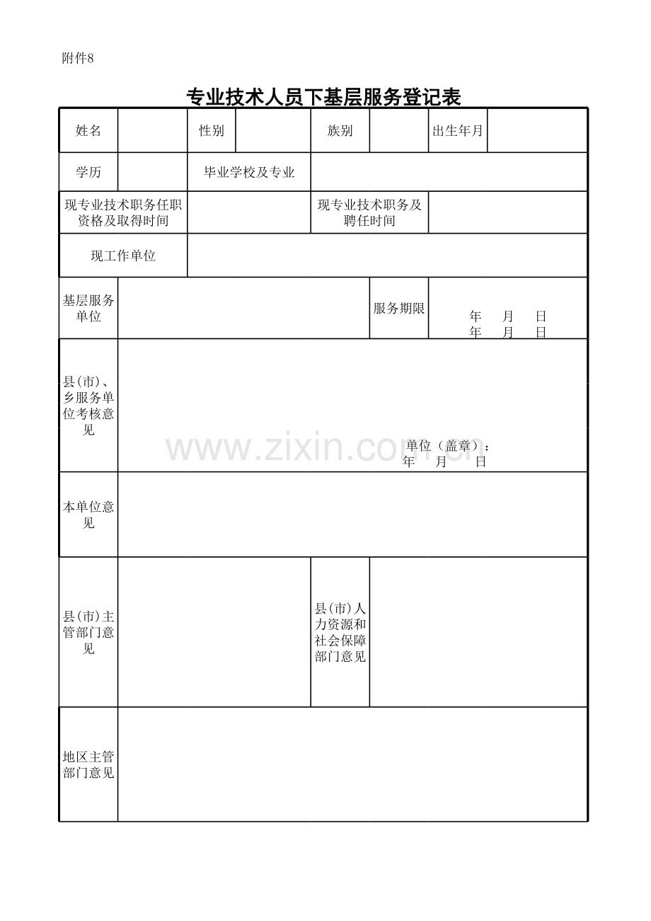 专业技术人员下基层服务登记表复习过程.xls_第1页