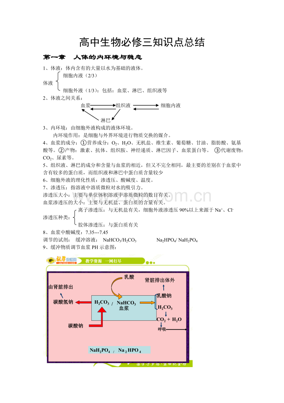 高中生物必修三知识点总结(知识点齐全-好用)教学文案.doc_第1页