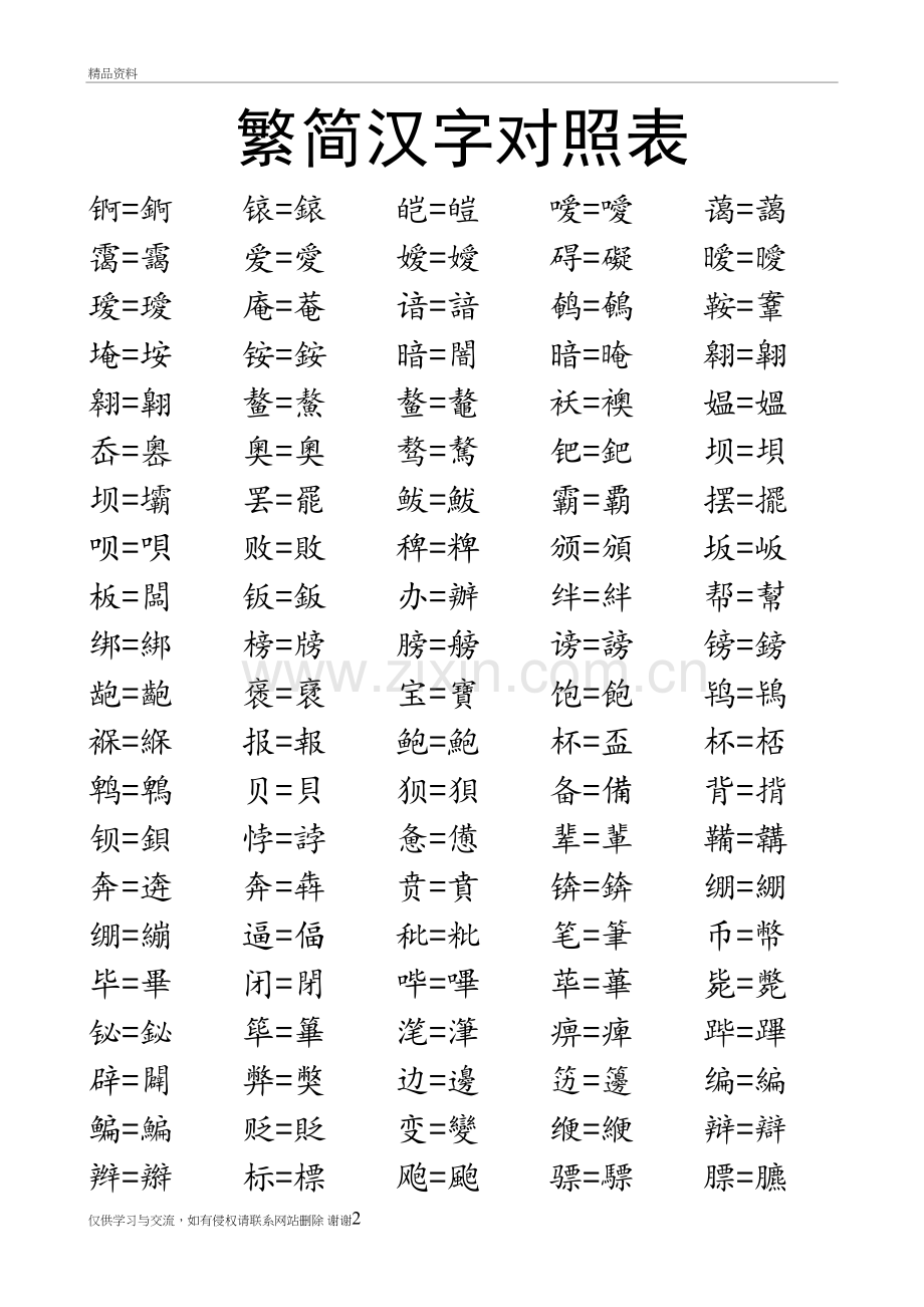 汉字简体繁体对照表大全复习课程.doc_第2页