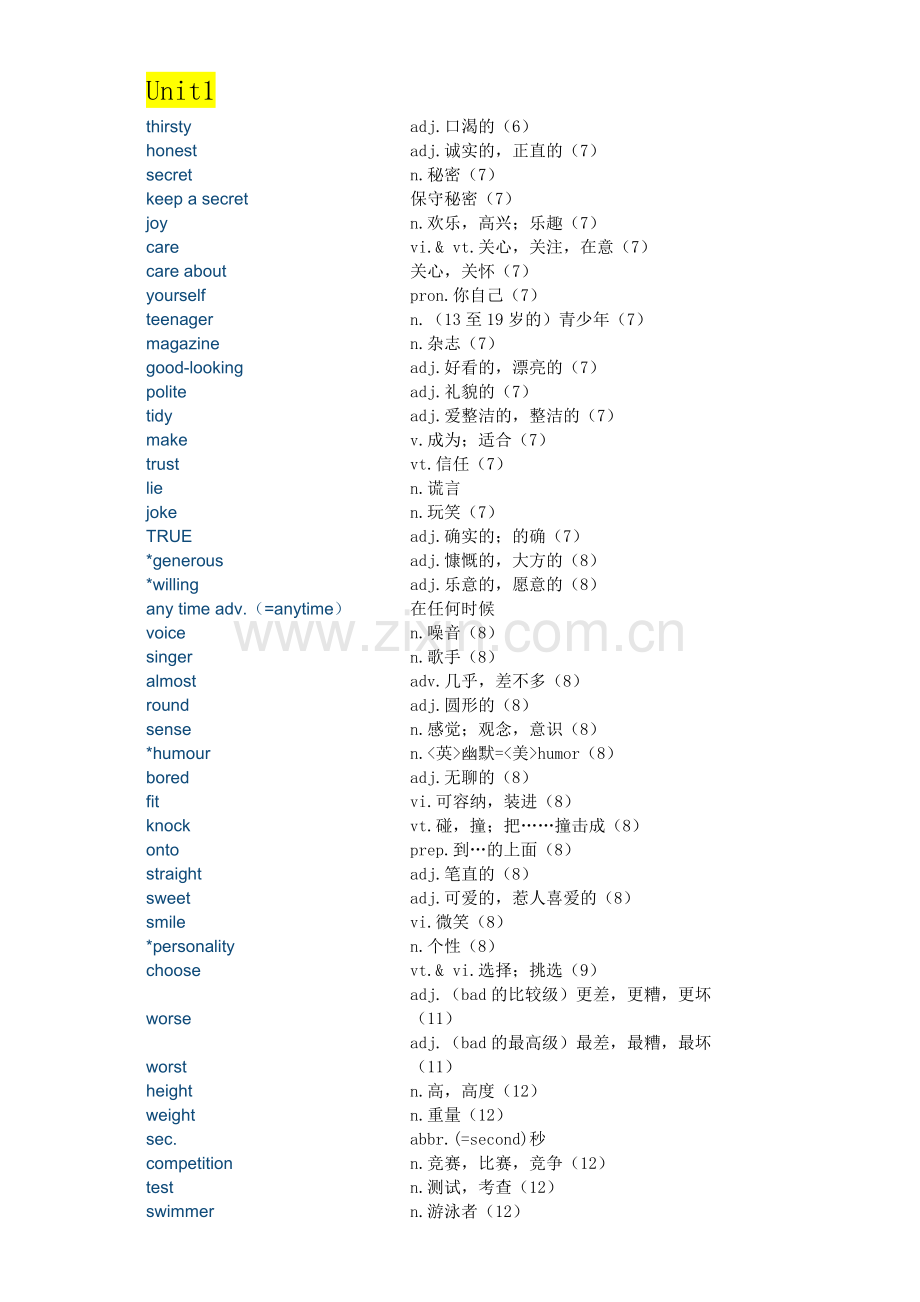 八年级上英语单词表培训资料.doc_第1页