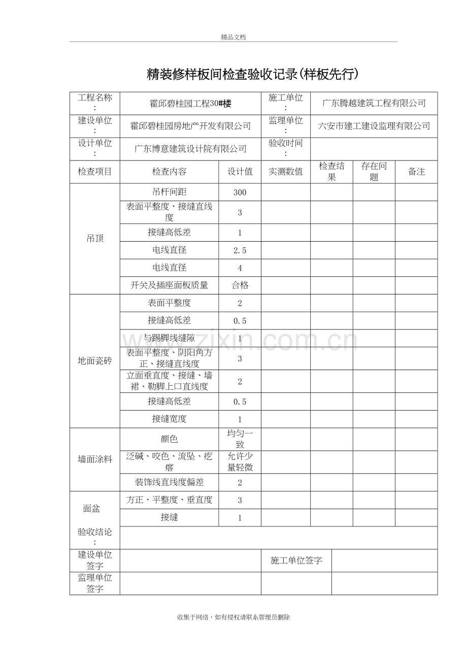 精装修样板间检查验收记录(开工)教学提纲.doc_第2页